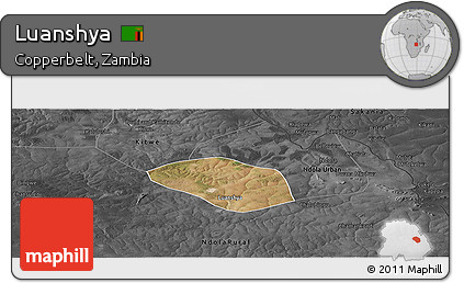 Satellite Panoramic Map of Luanshya, darken, desaturated