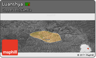 Satellite Panoramic Map of Luanshya, darken, desaturated