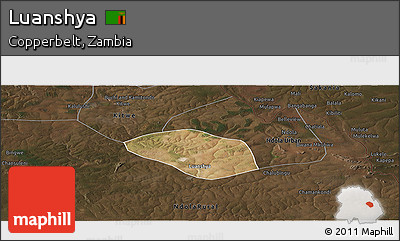 Satellite Panoramic Map of Luanshya, darken