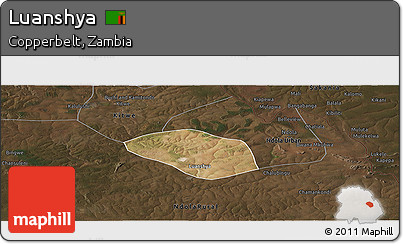 Satellite Panoramic Map of Luanshya, darken