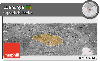 Satellite Panoramic Map of Luanshya, desaturated