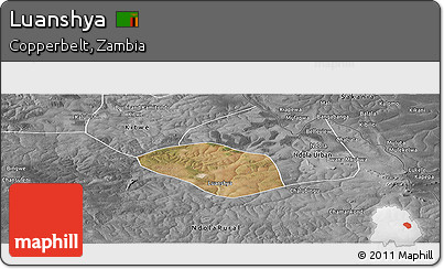 Satellite Panoramic Map of Luanshya, desaturated