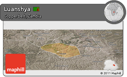 Satellite Panoramic Map of Luanshya, semi-desaturated