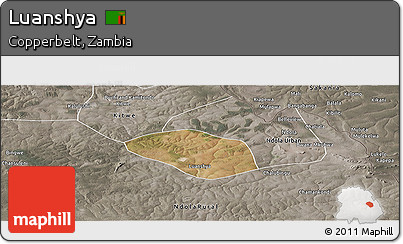 Satellite Panoramic Map of Luanshya, semi-desaturated