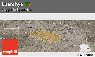 Satellite Panoramic Map of Luanshya, semi-desaturated