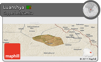 Satellite Panoramic Map of Luanshya, shaded relief outside