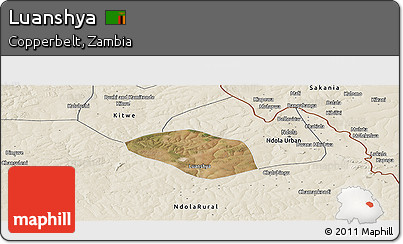 Satellite Panoramic Map of Luanshya, shaded relief outside