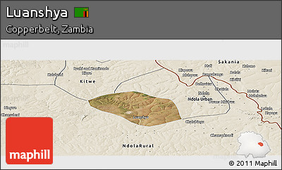 Satellite Panoramic Map of Luanshya, shaded relief outside