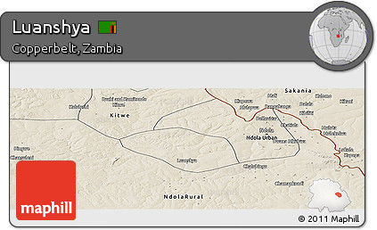 Shaded Relief Panoramic Map of Luanshya