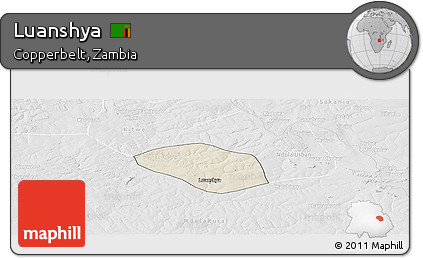 Shaded Relief Panoramic Map of Luanshya, lighten, desaturated