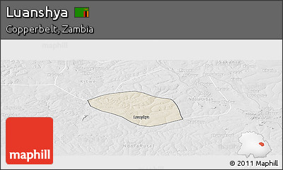 Shaded Relief Panoramic Map of Luanshya, lighten, desaturated