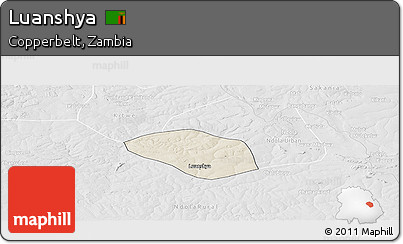 Shaded Relief Panoramic Map of Luanshya, lighten, desaturated
