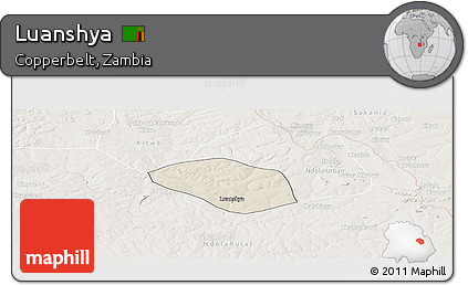 Shaded Relief Panoramic Map of Luanshya, lighten