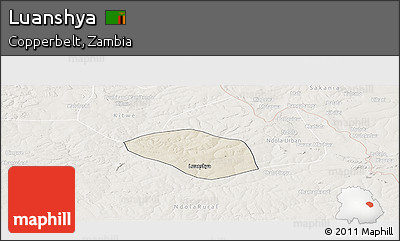 Shaded Relief Panoramic Map of Luanshya, lighten