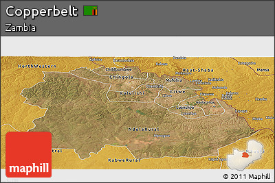 Satellite Panoramic Map of Copperbelt, physical outside