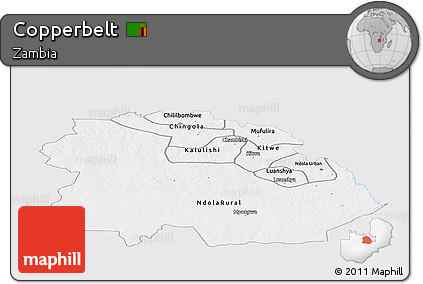 Silver Style Panoramic Map of Copperbelt, single color outside