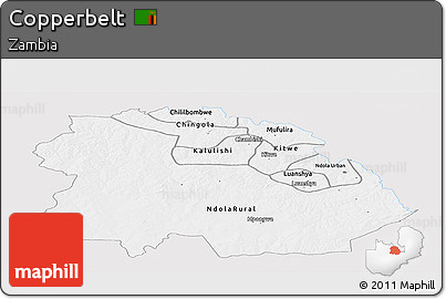 Silver Style Panoramic Map of Copperbelt, single color outside