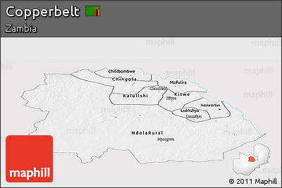 Silver Style Panoramic Map of Copperbelt, single color outside