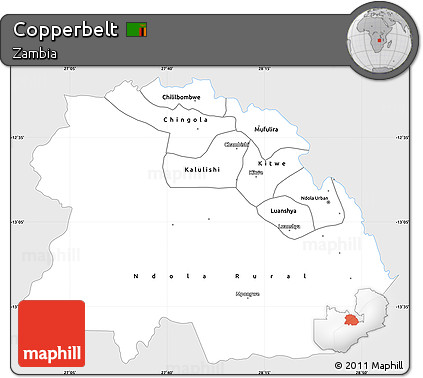 Silver Style Simple Map of Copperbelt, single color outside