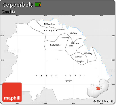Silver Style Simple Map of Copperbelt, single color outside