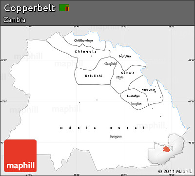 Silver Style Simple Map of Copperbelt, single color outside