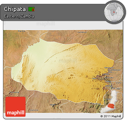 Physical 3D Map of Chipata, satellite outside