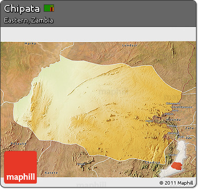 Physical 3D Map of Chipata, satellite outside