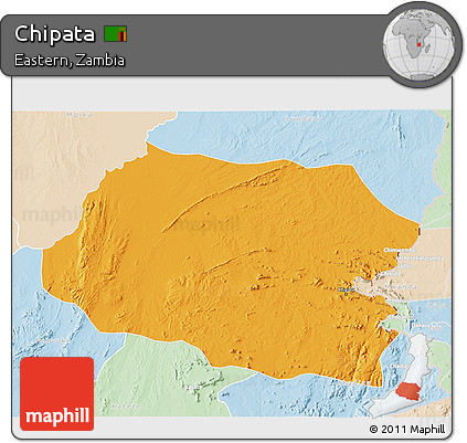 Political 3D Map of Chipata, lighten