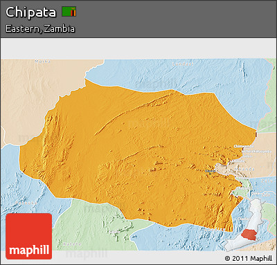 Political 3D Map of Chipata, lighten