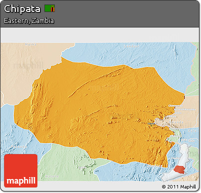 Political 3D Map of Chipata, lighten