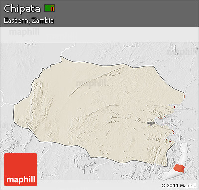 Shaded Relief 3D Map of Chipata, lighten, desaturated