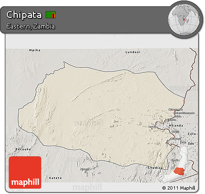 Shaded Relief 3D Map of Chipata, semi-desaturated