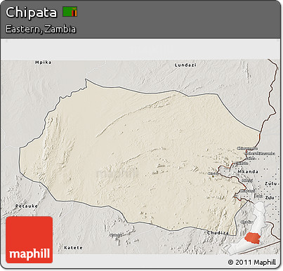 Shaded Relief 3D Map of Chipata, semi-desaturated