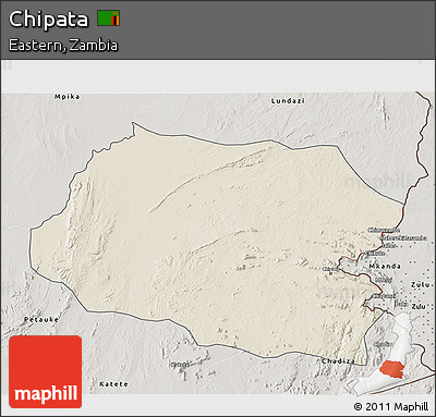 Shaded Relief 3D Map of Chipata, semi-desaturated