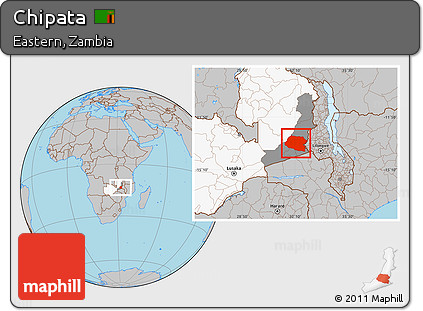 Gray Location Map of Chipata, highlighted country, highlighted parent region