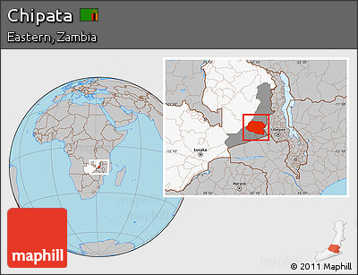 Gray Location Map of Chipata, highlighted country, highlighted parent region