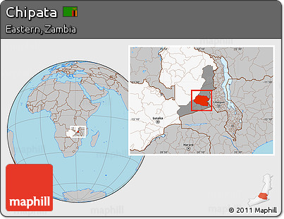 Gray Location Map of Chipata, highlighted country, highlighted parent region