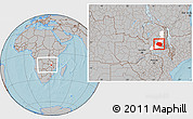 Gray Location Map of Chipata, highlighted parent region, within the entire country, hill shading