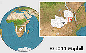 Satellite Location Map of Chipata, highlighted country, within the entire country