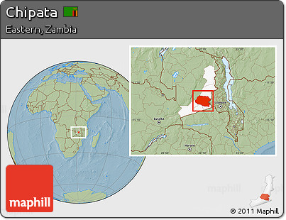 Savanna Style Location Map of Chipata, highlighted parent region, hill shading