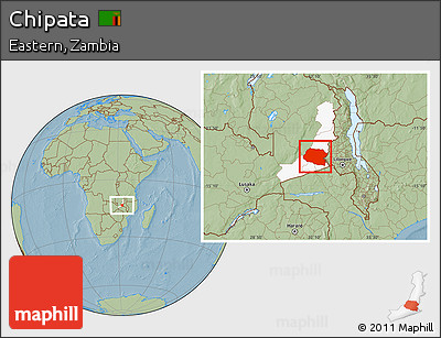 Savanna Style Location Map of Chipata, highlighted parent region, hill shading