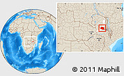 Shaded Relief Location Map of Chipata, highlighted parent region, within the entire country