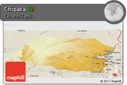 Physical Panoramic Map of Chipata, shaded relief outside