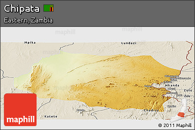 Physical Panoramic Map of Chipata, shaded relief outside