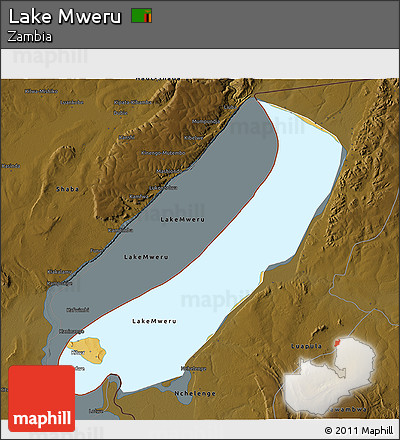 Physical 3D Map of Lake Mweru, darken