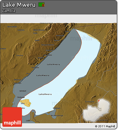 Physical 3D Map of Lake Mweru, darken
