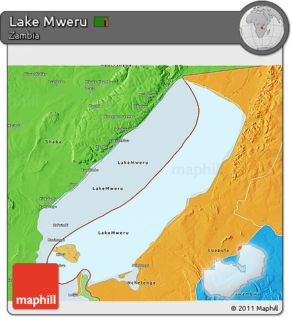 Physical 3D Map of Lake Mweru, political outside