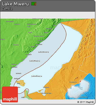 Physical 3D Map of Lake Mweru, political outside