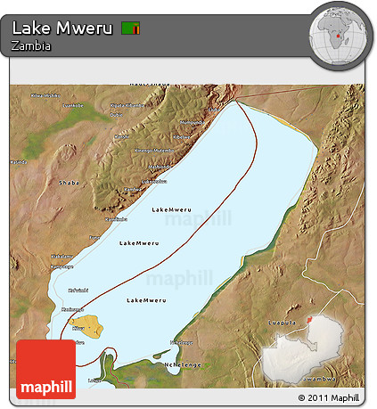 Physical 3D Map of Lake Mweru, satellite outside