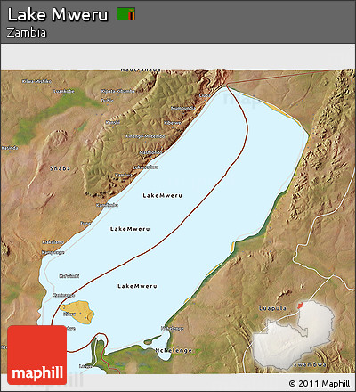 Physical 3D Map of Lake Mweru, satellite outside